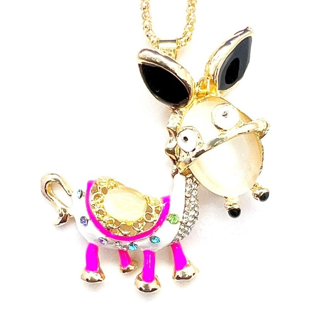 Pink Legged DONKEY with Cat’s Eye Pendant Necklace